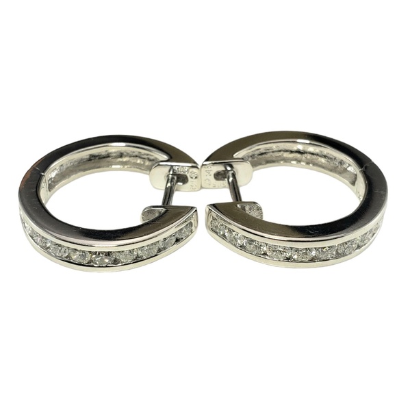 14 Karat White Gold and Diamond Hoop Earrings #16103 - Picture 2 of 9